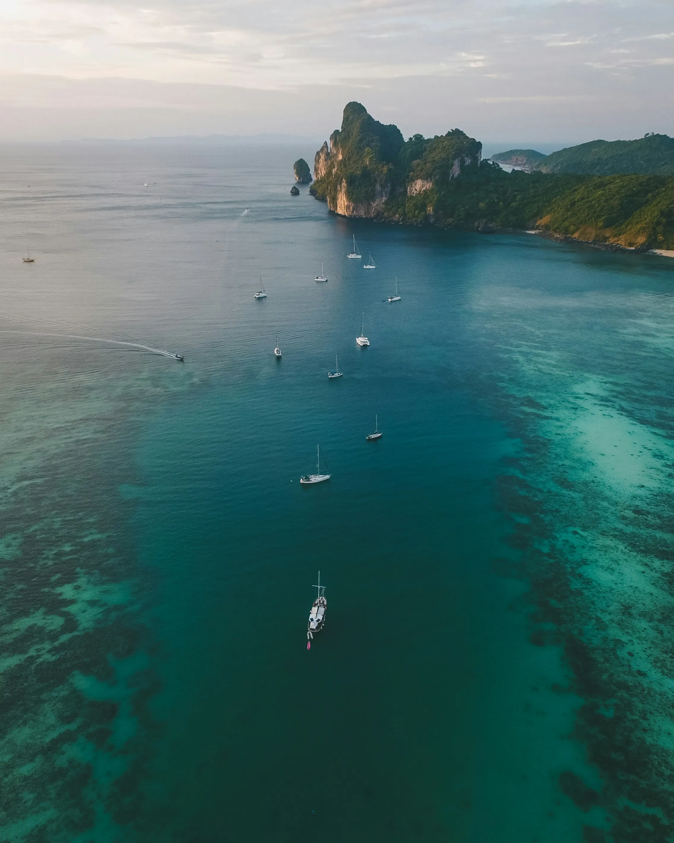 Traditional sailboats off Thailand's Andaman coast at first light